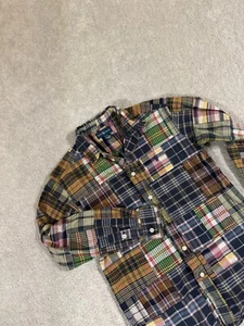 Ralph Lauren Shirt Boys Med 10/12 Patchwork Plaid Poplin Fun Patches Button Down - Picture 1 of 8