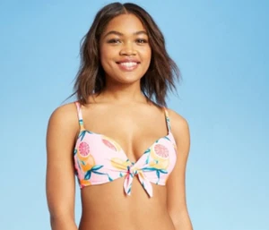 Leicht gefüttertes strukturiertes Damen-Bikinioberteil vorne zum Binden - Shade & Shore - Pfirsich - 36B-S99 - Bild 1 von 3