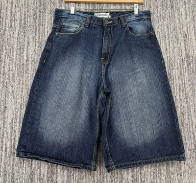 Pantalones Cortos de Jean Para Hombre Indigo30 Sueltos Largos Anchos Azules 32x15 Bordados Y2K Foto 1 de 4