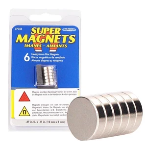 Imán de neodimio en juego de 6 12 x 3 mm redondo imanes fuertes disco magnético - Imagen 1 de 2