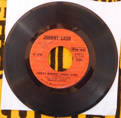 Johnny Cash 45 RPM Record-Sunday Morning Coming Down - Image 1 of 2