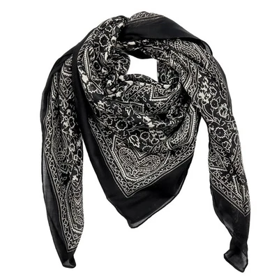 FREAK SCENE Baumwolltuch Indisches Muster 1 schwarz weiß Blumen weiß quadratisches Tuch