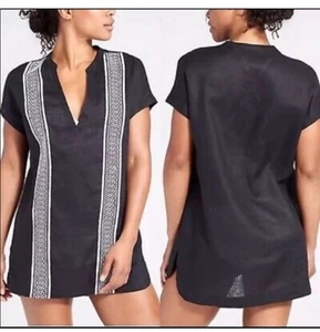 Athleta linen kaftan cover up black sea salt Size Medium - Picture 1 of 11