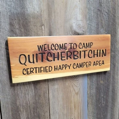 Funny Outdoor Camping Hand Carved Wooden Sign for Campsite Camper Decor - Image 1 of 4