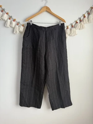 Calça Habitat mistura de linho listra preta relaxada folgada costeira preppy GG - Imagem 1 de 4