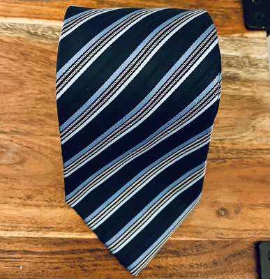 Corbata de diseñador para hombre Bergamo New York texturizada a rayas azul blanco 3,5" x 61" Foto 1 de 4