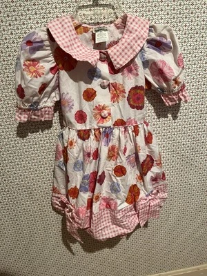 NWOT Rachel’s Kids Dress Sz 6X Floral Red Pink Gingham Ck Collar NEW PUFF SLEEVE - Image 1 of 3