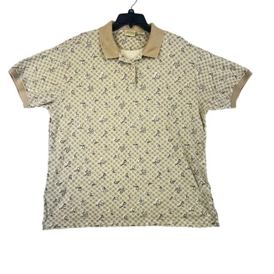 Vintage St Johns Bay Womens XL Polo Shirt Beige Tan Floral Checkered Cotton Rare - Image 1 of 4