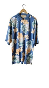 Tommy Bahama Poloshirt blau geblümt Kurzarm 75% Seide Herren Größe L - Bild 1 von 4