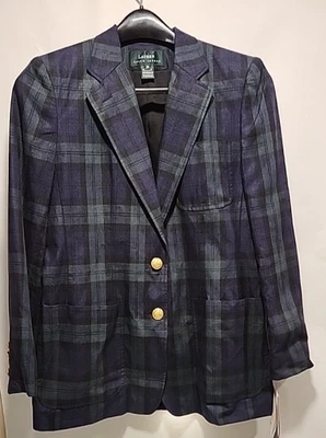 Chaqueta Blazer Ralph Lauren Mujer Talla 10 Verde Tartán Hecha en EE. UU. con Etiquetas De Colección Foto 1 de 4
