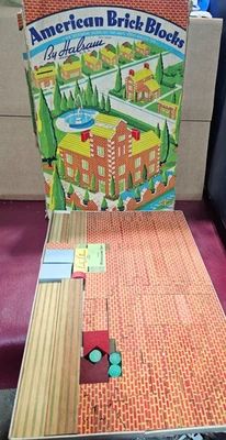 HALSAM AMERICAN BRICK BLOCKS INTERLOCKING BUILDING SET  1940s ,BOX VTG - Image 1 of 4