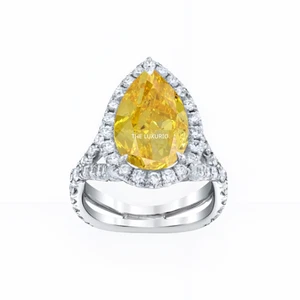 950 Platinum Fancy Intense Yellow Diamond Ring IGI Pear Cut 4.60 Ct Lab Grown - Picture 1 of 9