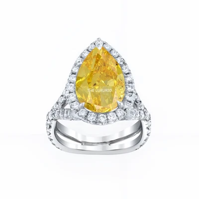 950 Platinum Fancy Intense Yellow Diamond Ring IGI Pear Cut 4.60 Ct Lab Grown - Image 1 of 4