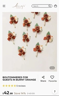 Ling's Moment 6 шт. Groomsmen Boutonnières + 1 Groom Piece - Набор из 7 Burnt Orange - Изображение 1 из 4