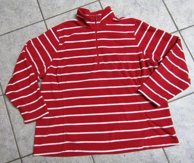 LANDS' END Sz 1X Top Fleece 1/4 Zip PulloverRed Stripe Print - Image 1 of 4