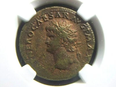 Orichalcum Dupondius of Roman Emperor Nero, Lugdunum Mint 67 AD NGC VF - Image 1 of 4