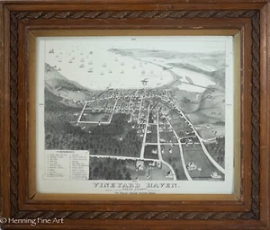 Beautiful Vintage Lithograph of Marthas Vineyard Haven H Walker in Antique Frame - Picture 1 of 10