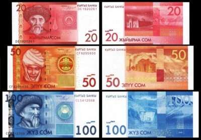 Kyrgyzstan 3 Pcs Set, 20 50 100 Som 2009 2016, UNC, P-24 P-25 P-26 - Image 1 of 4