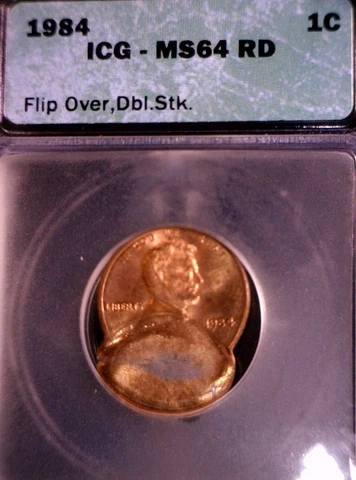 1984 ERROR ICG MS64 FLIP OVER DOUBLE STRUCK Lincoln Cent CH BU RED Coin   NR Cover