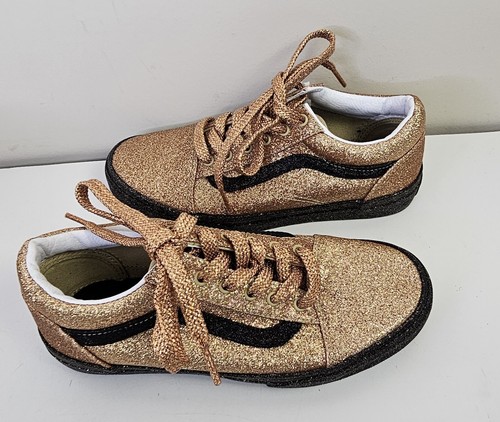 Scarpe da skateboard Vans unisex fuori parete junior taglia 5 oro glitter 508357 NUOVE
