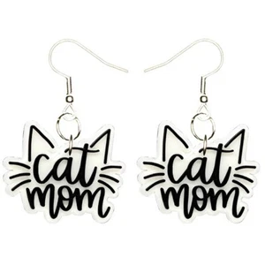 Kitty Cat Mom Earrings Handmade Hypoallergenic Silver Plated Fishhooks - Picture 1 of 5