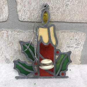 Vintage NOMA Illuminated Stained Glass Lighted Christmas Candle and Holly - Picture 1 of 12