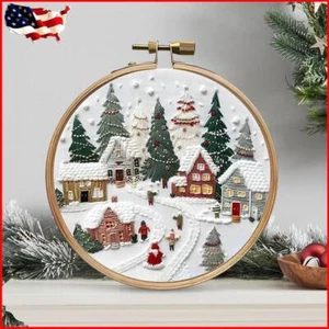 Christmas Embroidery Starter Kit Includes Hoop Cloth Threads DIY Embroidery Kit - Picture 1 of 32