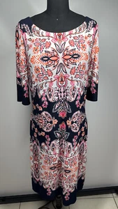 Eliza J Women's Shift Dress Floral Pink  Size 10 Stretch Short Sleeve - Picture 1 of 8