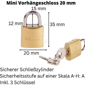 Mini Vorhängeschloss Bügelschloss Hangschloss rostfrei Bügelschloss 20mm - Bild 1 von 4