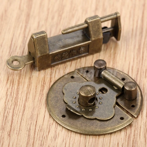 1Set Retro Bronze Lock Latch Buckle Clasp Chinese Old Style Jewelry Box Padlock Cover
