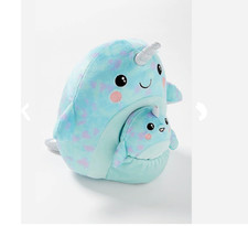 NWT JUSTICE NWT Squishmallows River the Narwhal & Mini Plush Pouch Stuffed Anima