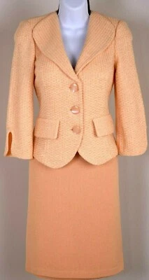 Женская вязаная персиковая оранжевая куртка и юбка ST.JOHN размер 6-8 - Изображение 1 из 4
