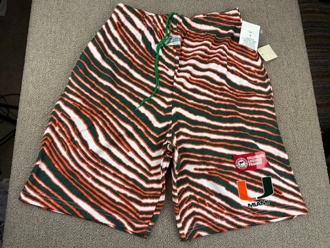 Miami Hurricanes Zubaz Shorts L Pants University Striped Green Football VTG Cover