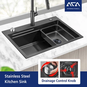 Kitchen Sink Smart Drainage Nano Black Stainless Steel Single Bowl 680x450x225mm - Picture 1 of 12