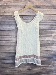 American Eagle Outfitters Spitzenkleid beige elfenbein Boho Rüschen ärmellos Small - Bild 1 von 7