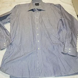 Aquascutum Blue & White Striped L/S Two Fold Cotton Dress Shirt 17.5” XL - Picture 1 of 5