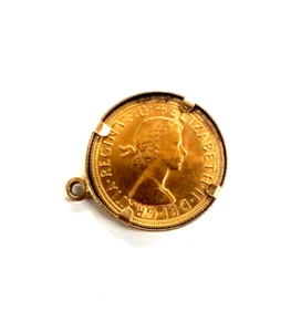 1959 Great Britain/England British Sovereign Elizabeth II 22K Gold Coin Pendant - Picture 1 of 6