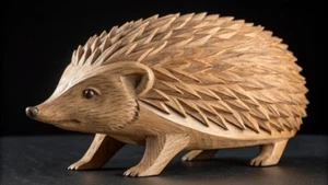 Hand Carved Hedgehog Oak Wood Hedgehog Figure Wooden Hedgehog Sculpture - Picture 1 of 2