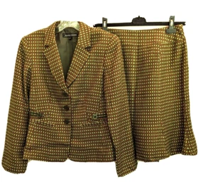 DONNA SANDS SKIRT SUIT Fully Lined Womens 6 Woven Wool Blend Gold Career Office - Picture 1 of 17
