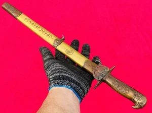 Vintage Ninja Sword Blade Dagger Europe Gladiator Eagle Head Signed Brass Sheath - Picture 1 of 12