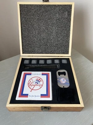 New York Yankees NEW Rocks Drink Gift Set-Wood Box w Stones, Coasters - Image 1 of 4