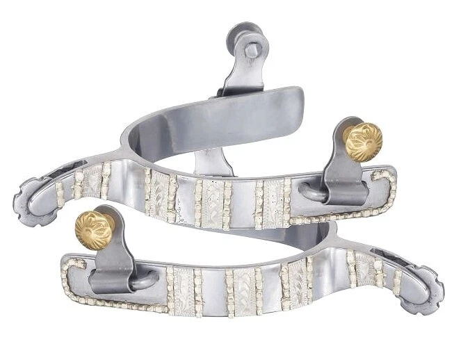 Western Sweet Iron Spurs - Drop Shank - Berry Edge Silver Accents - Blunt Rowel - Image 1 of 1