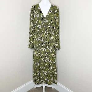 Madewell Cinch-Waist Tiered Midi Dress in Wildblooms Olive Green Long Sleeve NWT - Picture 1 of 11