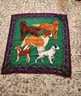 Vintage Tag says 1988GINNIE Silk Scarf-Signed-Dogs, Dogs, Dogs-Orange and Green