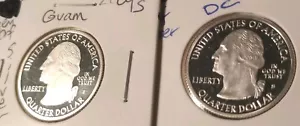 2 SILVER 2009-S GUAM & DC QUARTERS, GEM BU WITH GREAT LUSTER, FREE SHIPPING - Picture 1 of 2