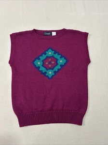 Catalina Women’s Knit Sweater Vest Medium Geometric Pattern Wreath Burgundy - Picture 1 of 7