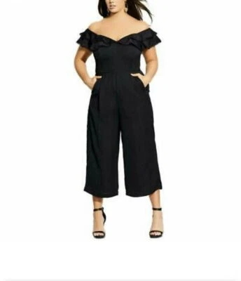 City Chic Ladies Renata Off Shoulder Jumpsuit size 24 2XL Colour Black - image 1 of 4