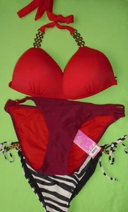 Lipsy Hardware Bikini red halter top Size 14 & 2 x briefs Size 12 New Tags BNWT - Picture 1 of 8