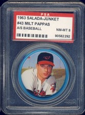 1963 Salada Junket Coins Baseball #43 Milt Pappas PSA 8 *d2
