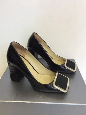 NINE WEST NEGRO ESTAMPADO COCODRILO TACONES CON HEBILLA DE CUERO TALLA 3/36 Foto 1 de 4